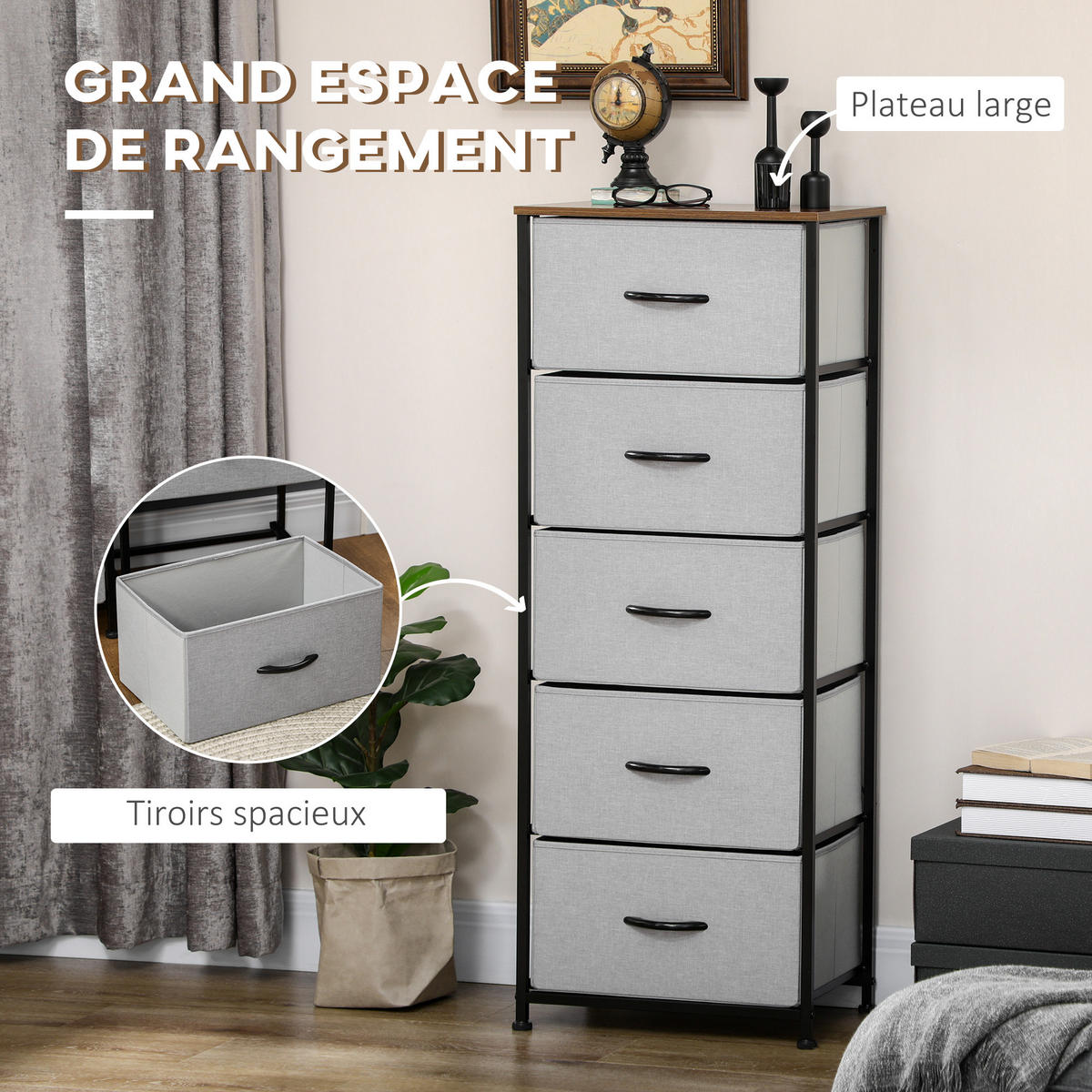 KOMMODE Grau Schwarz 45/30/116 cm - Grau, Textil (45/116/30cm) - PANGIVO