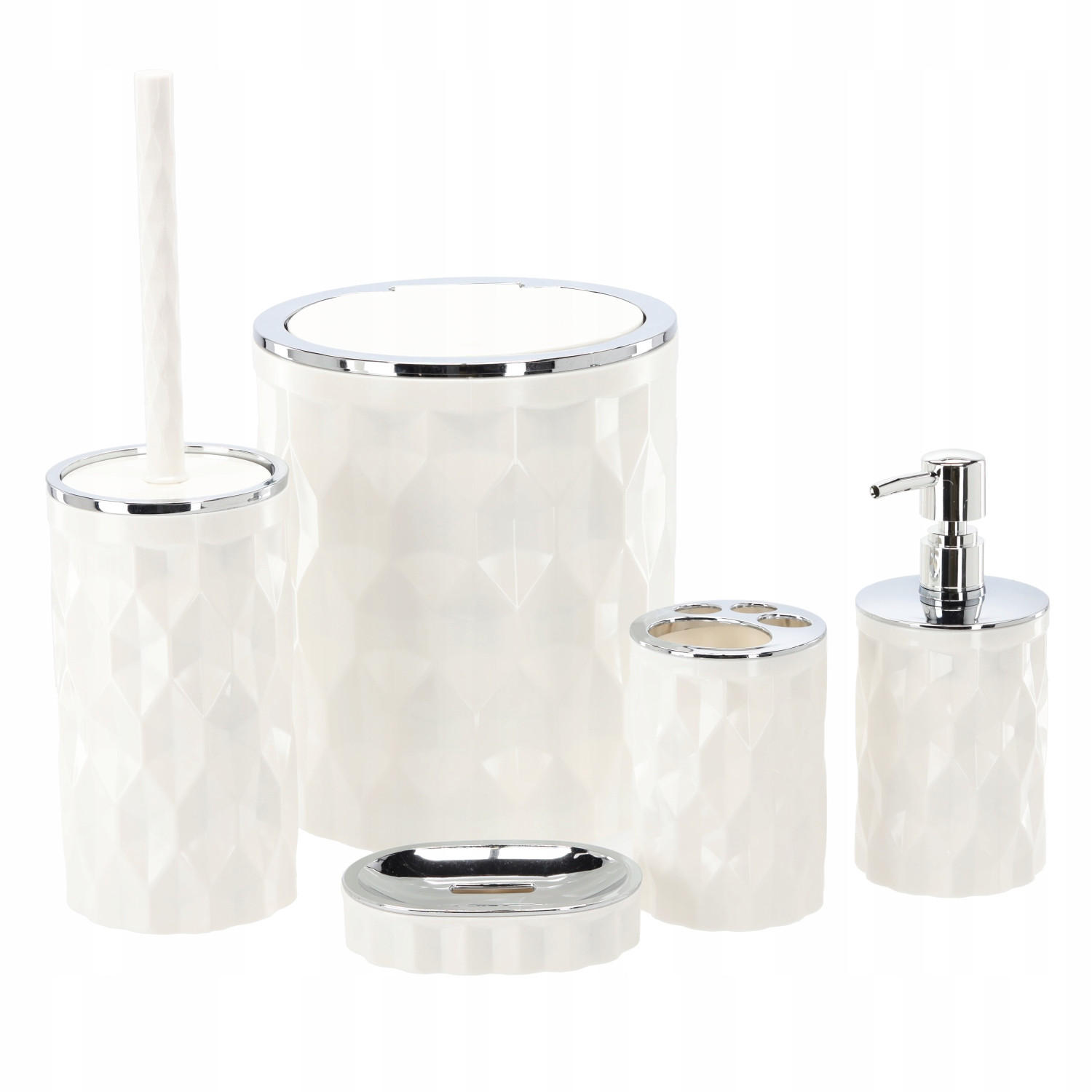 BADEZIMMER-SET, 5-teilig – weiß - Silberfarben/Weiß, Kunststoff (19/36.5/9cm)