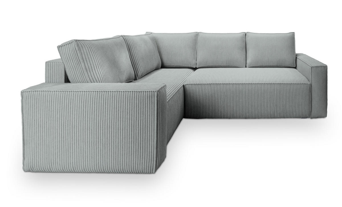 ECKSOFA ESTANO L-S Hellgrau Kordstoff mit Schlaffunktion - Hellgrau, Holz (230/158cm) - MASSENO