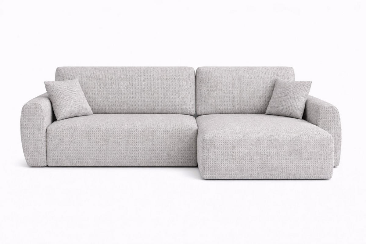 ECKSOFA Mit Schlaffunktion, Ariel XL, Chenille-Stoff, Stoff Artico, Cement, Rechts - Hellgrau, Holz (280/142cm) - Kaiser Möbel