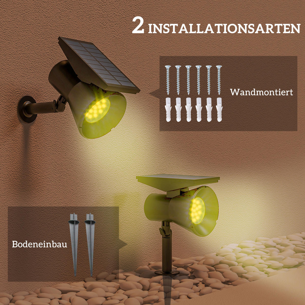 SOLARLEUCHTEN, PC, Kunststoff, Schwarz - Schwarz, Kunststoff (10.6/15/38cm) - Outsunny