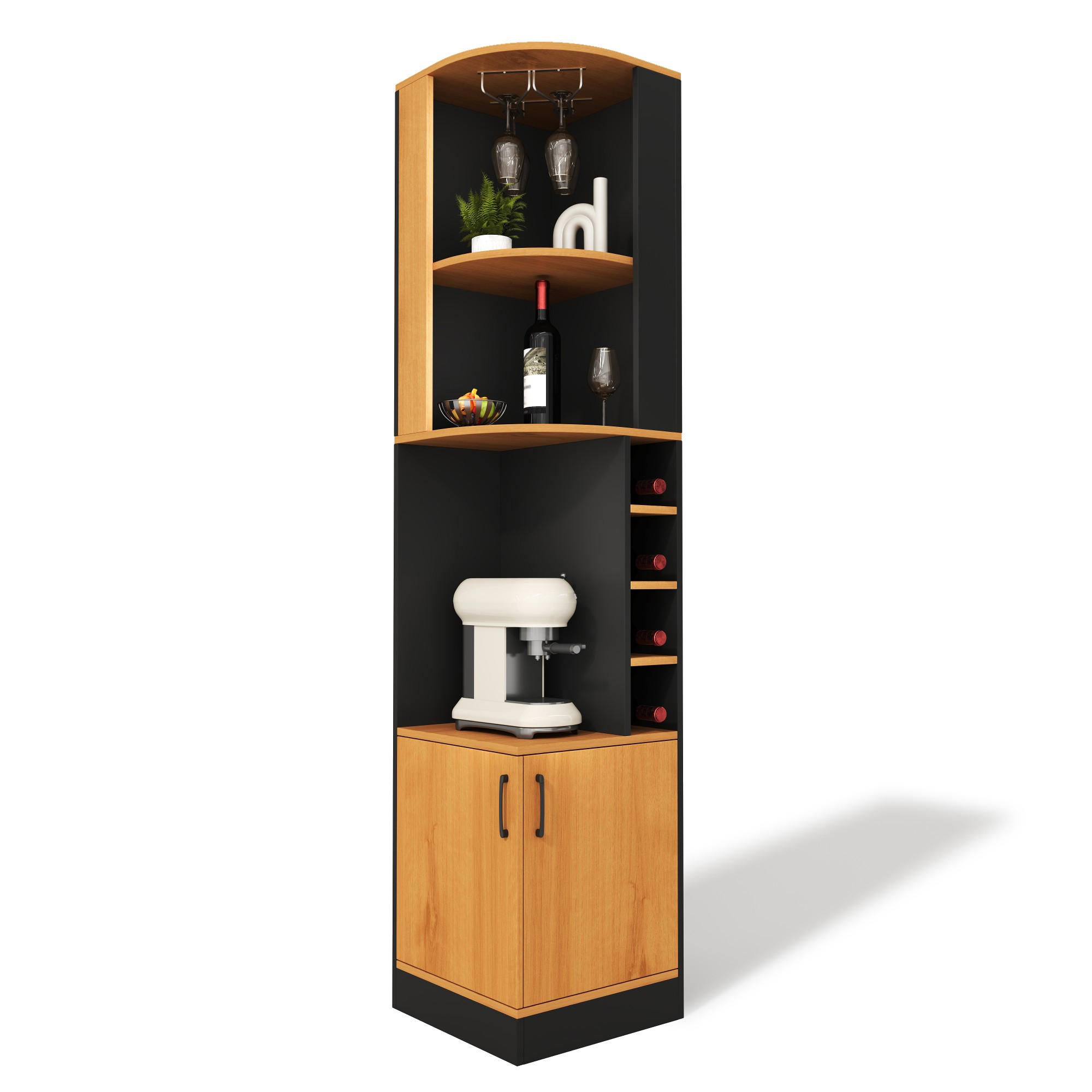 HIGHBOARD DE-38705 40/40/182 cm Weinglasregal und 4 Weinfächer Schwarz - Schwarz, Holzwerkstoff (40/182/40cm) - ComfortXL