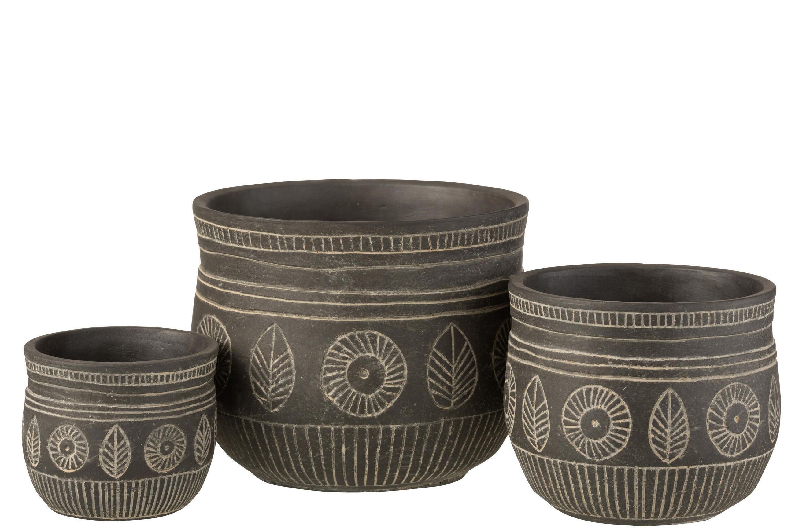 BLUMENTOPF FRESKO - Töpferei - Grau - L - Ø 23,5 cm - Grau, Keramik (23.5/19cm) - J-Line