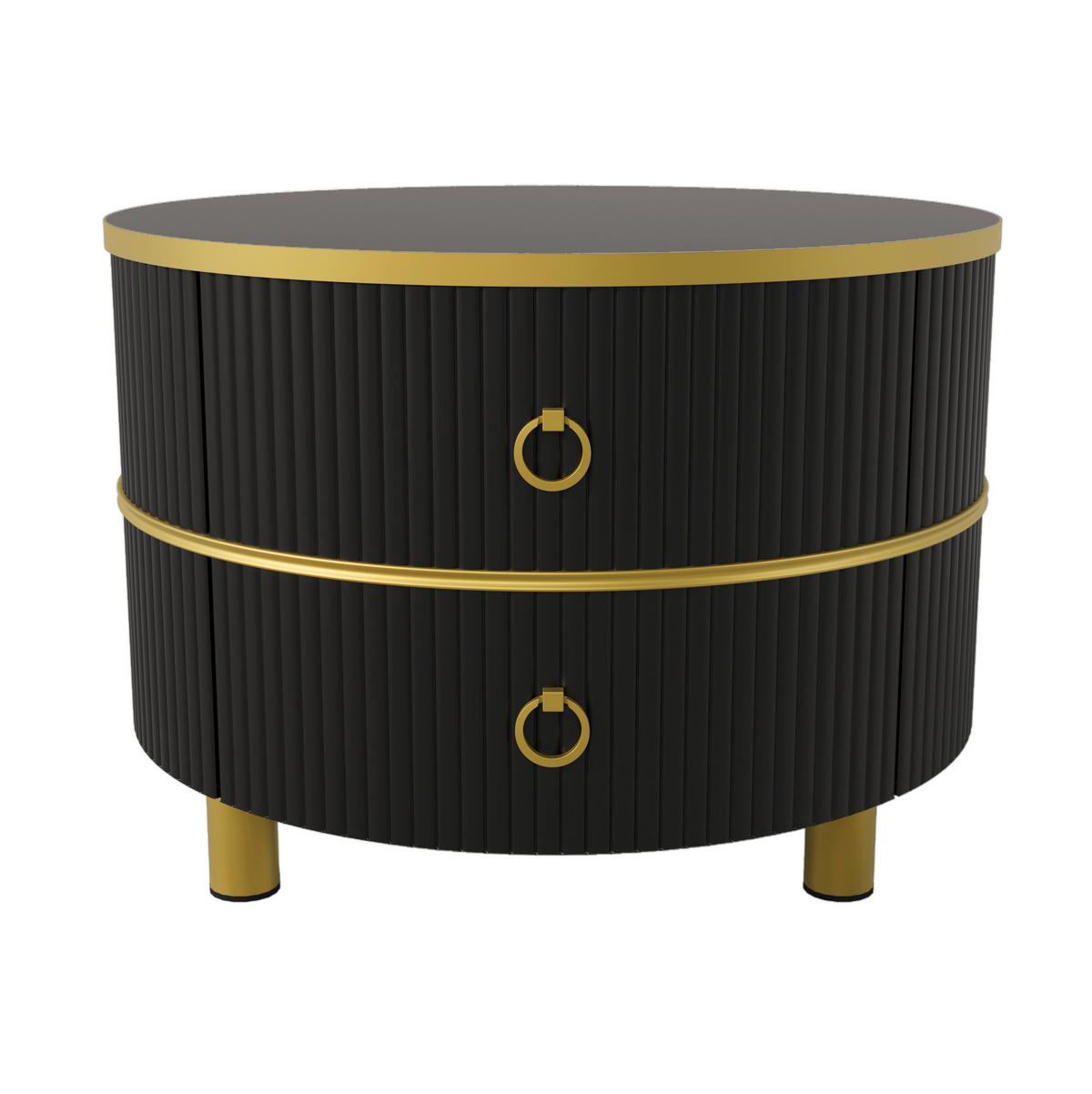 COUCHTISCH-SET aus MDF, Tannenholz und Glas 70x70x45/50x50x40 cm Schwarz-Gold mit 2 Schubladen - Schwarz, Holzwerkstoff (70/70/45cm) - IVMEU