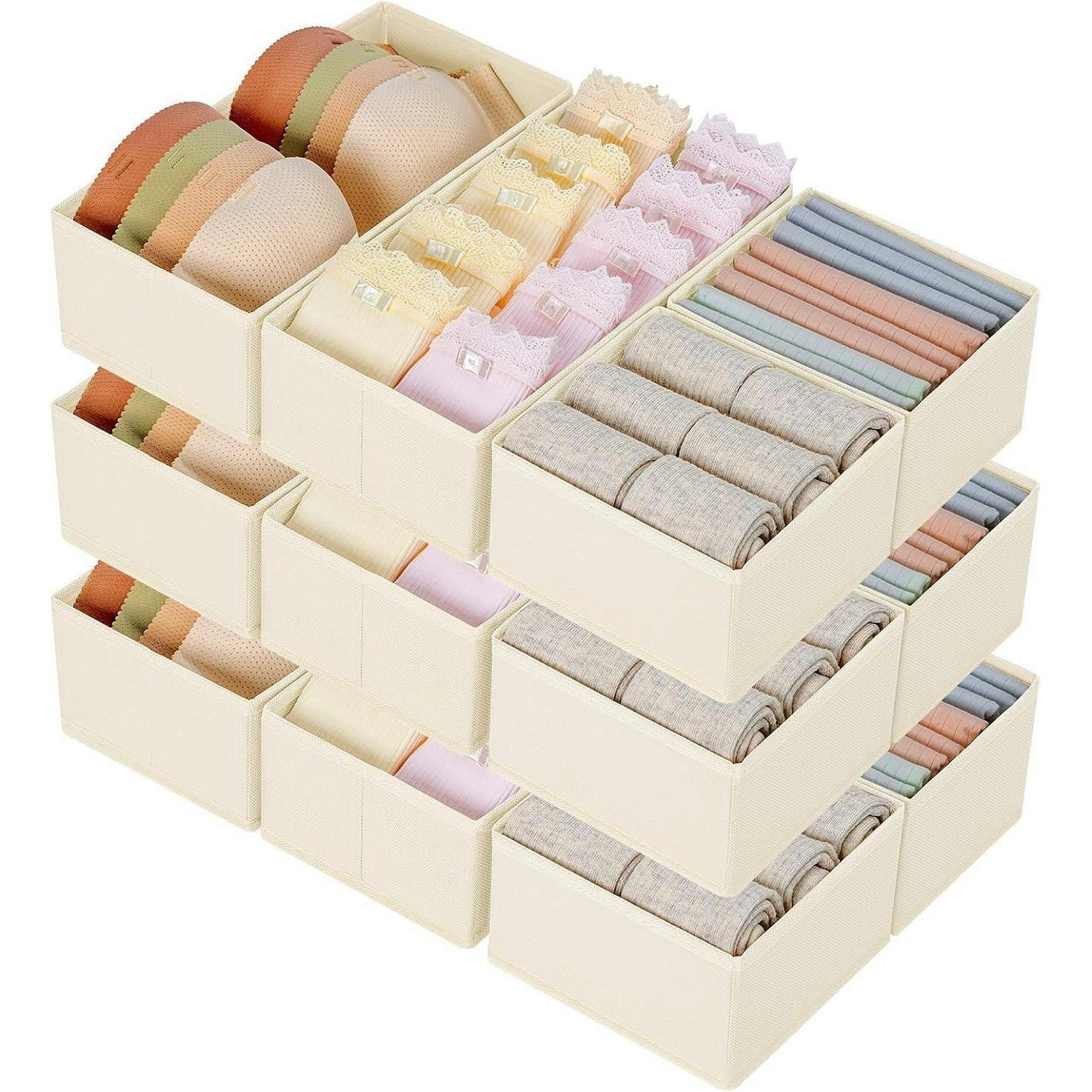 SCHUBLADEN Organizer 12-teiliges Set Beige - Multicolor, Textil (15/9/30cm)