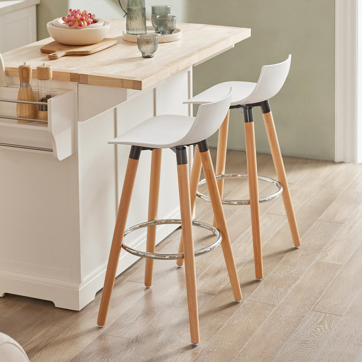 BARHOCKER Buche Weiß - Weiß/Braun, Holzwerkstoff/Kunststoff (40/84/41cm) - SoBuy