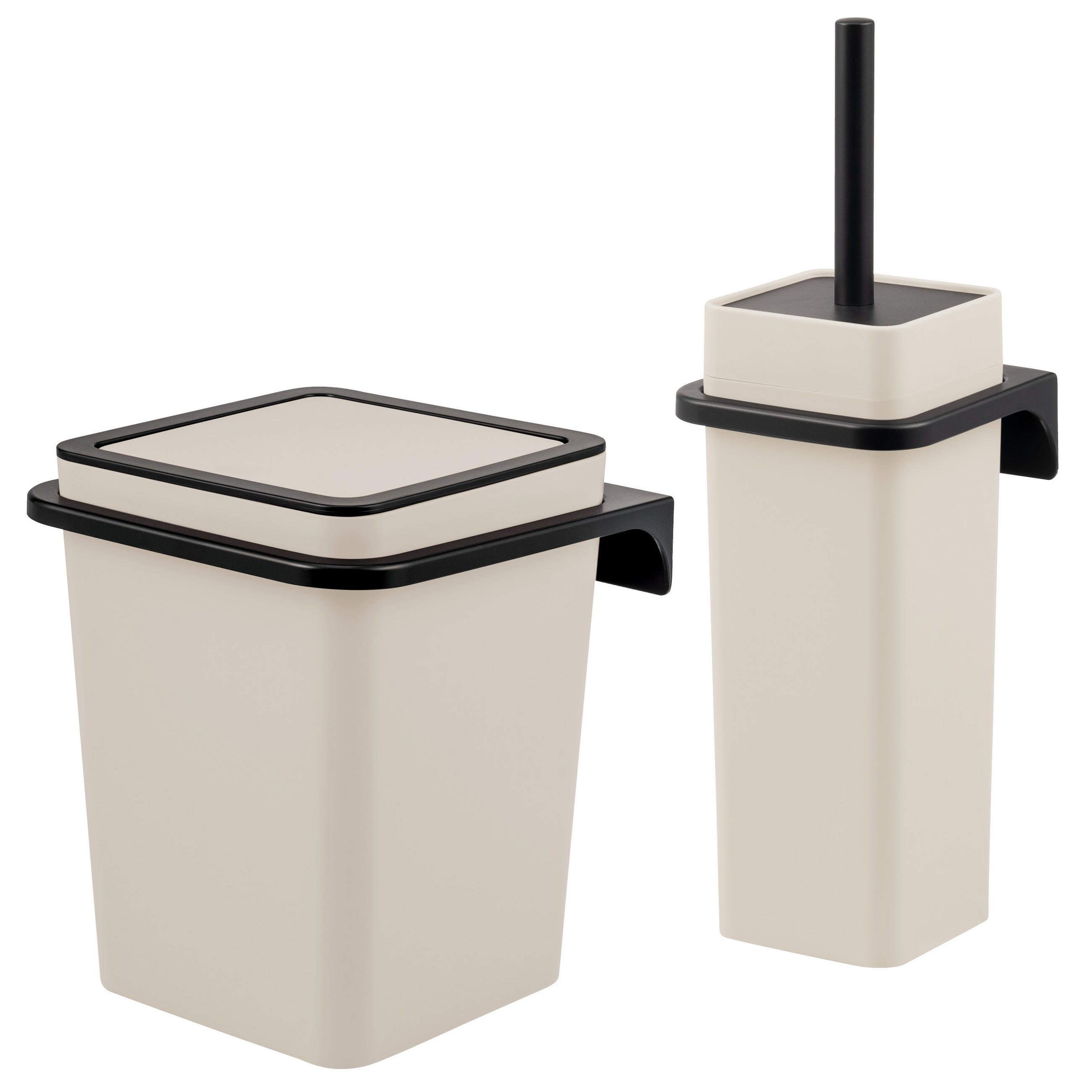 BAD-ACCESSOIRE-SET 2-TLG. Bürste u. Eimer SAVONA Softtouch inkl. Wandhalterung, eckig - beige - Beige, Kunststoff (18/25/21cm) - bremermann