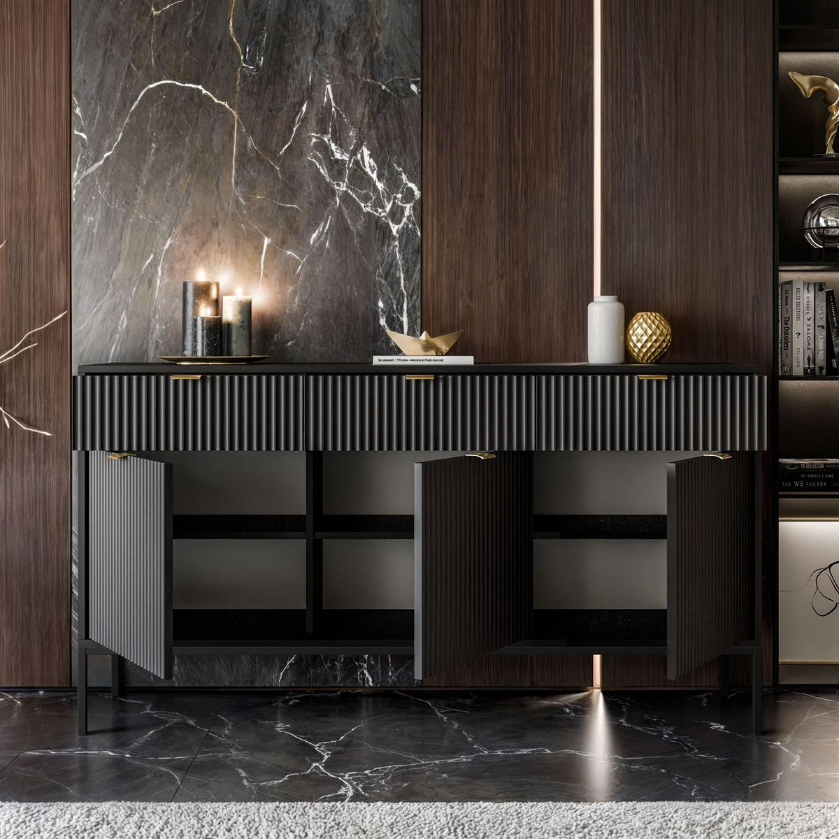 SIDEBOARD CORTADO KSZ154 MIT SCHUBLADEN 154 CM SCHWARZ - Schwarz, Holzwerkstoff (154/83/39cm) - Lookway