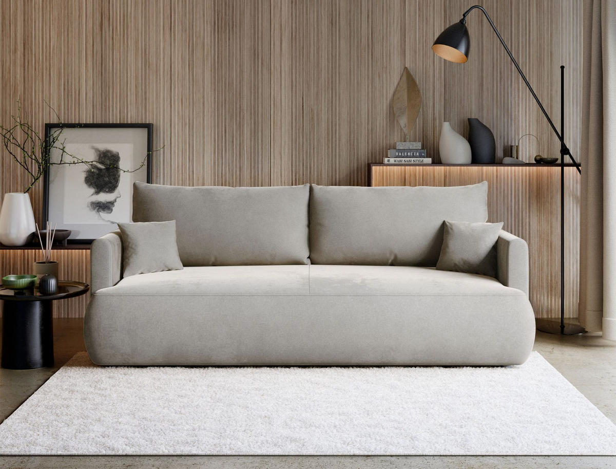 3-SITZER SOFA Ovo Mini Grau Velours Easy-Clean - Schwarz/Grau, Kunststoff/Textil (226/90/97cm) - Selsey