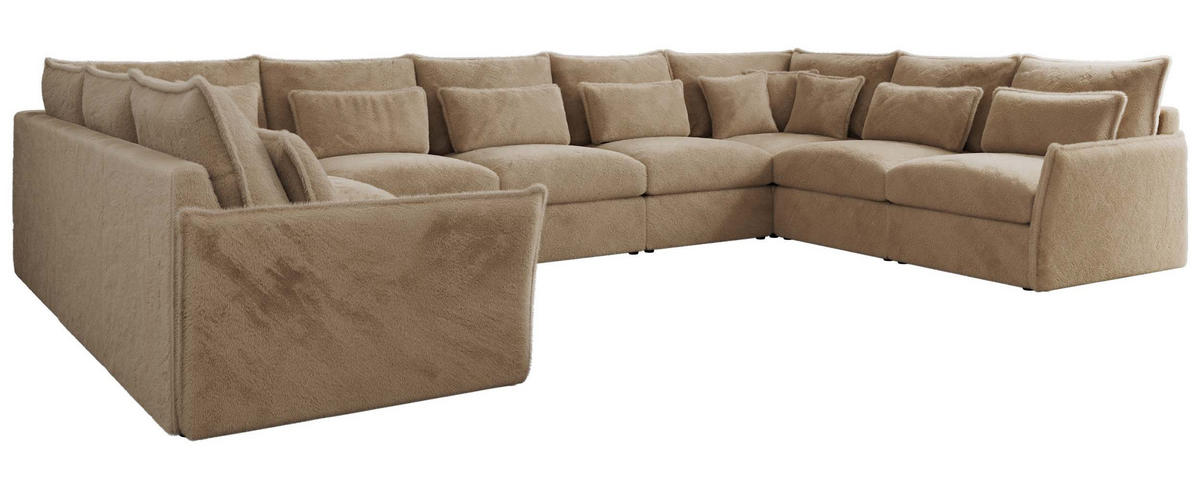 WOHNLANDSCHAFT VERSO U 9M Beige Plüsch - Beige/Schwarz, Kunststoff/Textil (442/93/270cm) - MKS