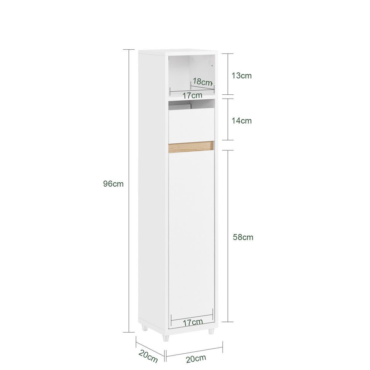 TOILETTENSCHRANK Weiß, 20x96x20cm - Weiß, Holzwerkstoff (20/96/20cm) - SoBuy