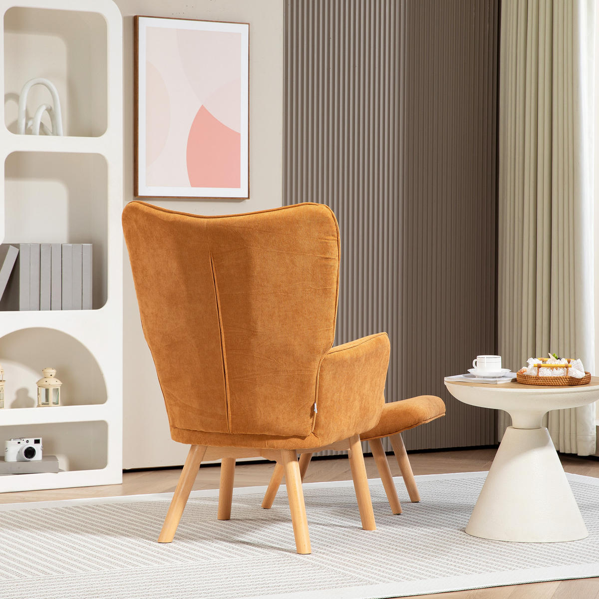 SESSEL mit Hocker, Ohrensessel mit Hoher Rückenlehne, Holzbeine, Cord, Braun - Bernsteinfarben, Textil (80/101/72cm) - HOMCOM