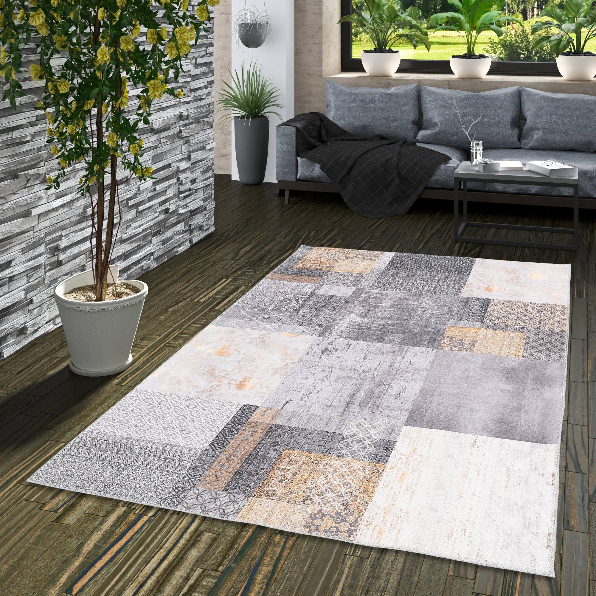 VINTAGE DESIGNERTEPPICH FINESSE PATCHWORK - Grau, Textil (140/200cm) - Pergamon
