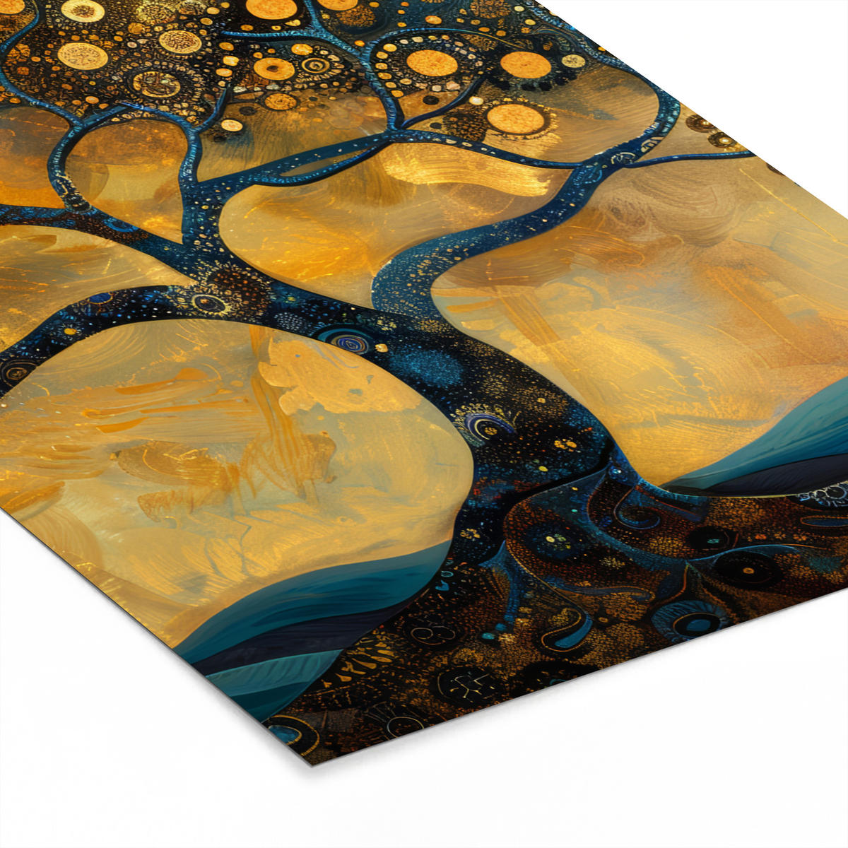 GERAHMTES BILD Baum - Mond - Blumen - Gold - Kunst 30x40 cm - Orange, Papier (30/40cm) - MuchoWow