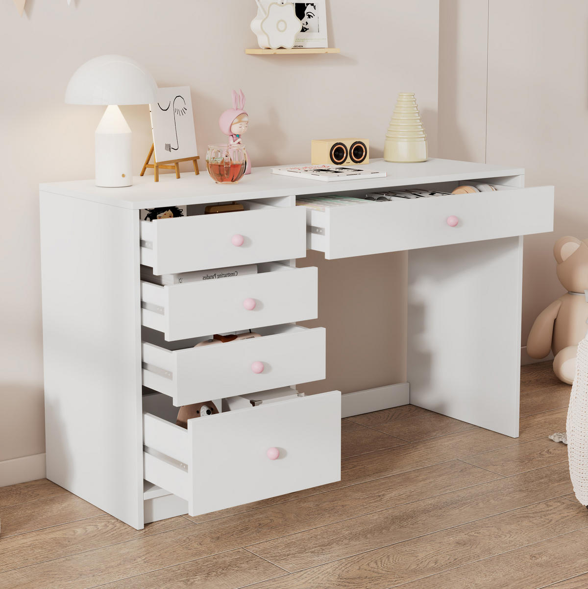 SCHREIBTISCH mit 5 Schubladen 120 x 45 x 74 cm MDF White - Weiß, Holz (120/45/74cm) - Meubliv