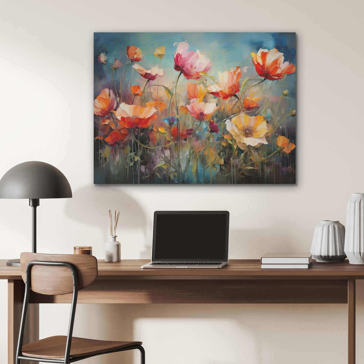 AKUSTIKPANEEL Blumen - Aquarell - Kunst - Botanisch - Natur 80x60 cm - Orange, Textil (80/0.9/60cm) - MuchoWow