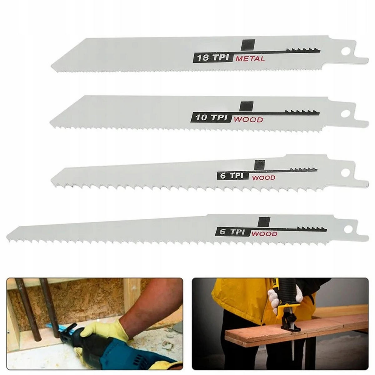 SÄBELSÄGEBLATT Universal 4-tlg. Set, 3x 150 mm 1x 200 mm, 19 mm, 6/10/18 TPI, Holz/Metall/PVC - Multicolor, Kunststoff/Metall (10/10/10cm)