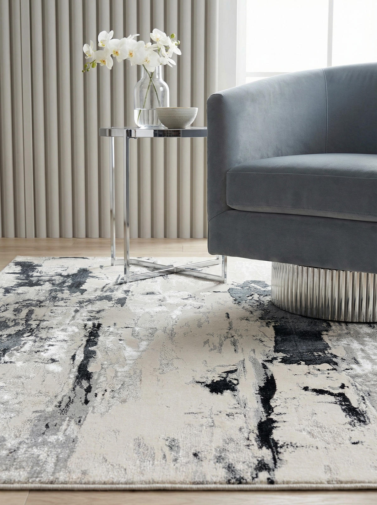 TEPPICH Velours kurzflor mit Metallic-Akzenten Gletschermuster COMO-Tremezzo, Silbergrau 200x290 cm - Grau, Textil (200/290cm) - KADIMA DESIGN