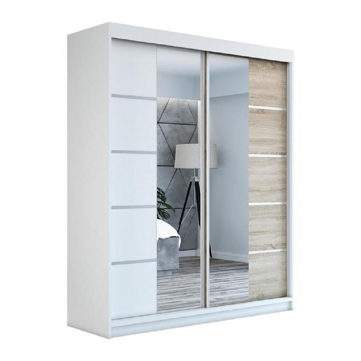 SCHWEBETÜRENSCHRANK 180 cm KOMFORT Farbe:Weiß,sonoma - Weiß/Braun, Holzwerkstoff (180/215/59.5cm) - A&J MöbelLand