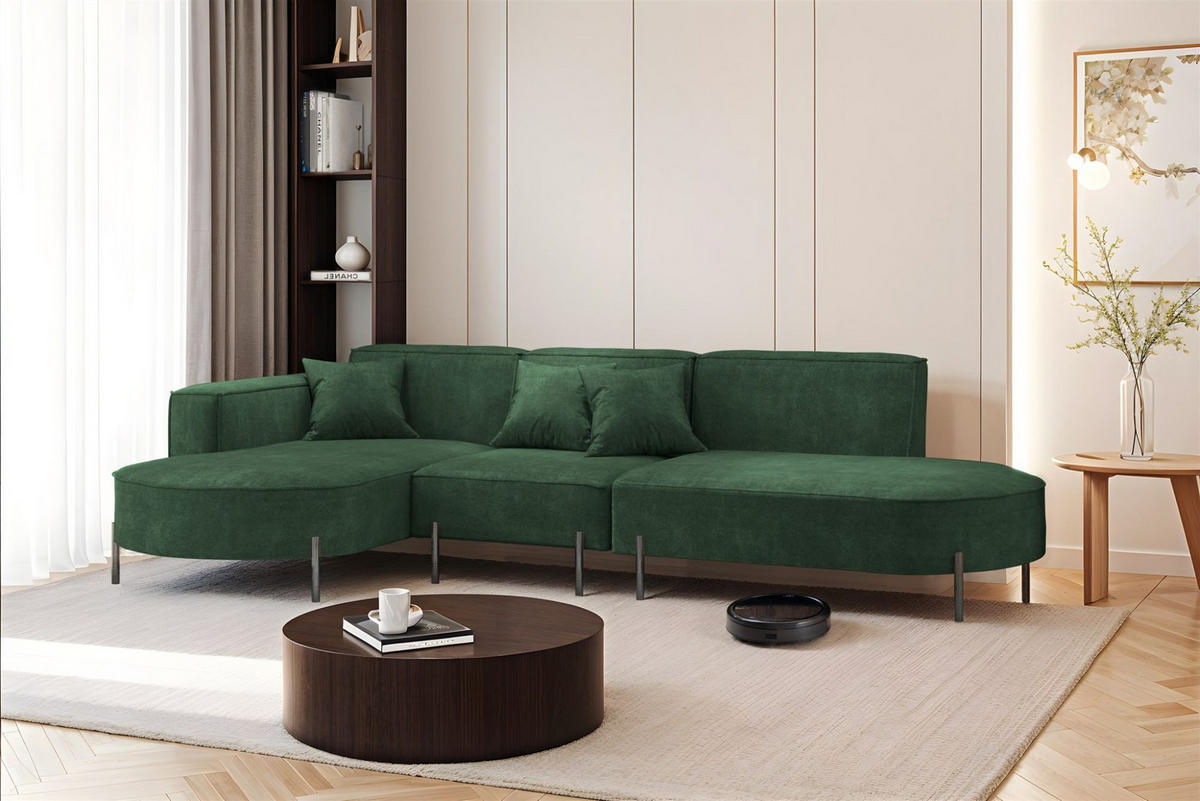 ECKSOFA Valencia - Dunkelgrün, Holzwerkstoff/Textil (321/165cm) - Fun Möbel