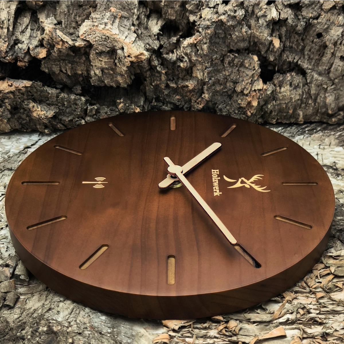 WANDUHR Holz Designer STARNBERG (FUNK) Loft Wand Uhr, braun - Dunkelbraun/Beige, Holz (25/25/2.2cm) - Holzwerk