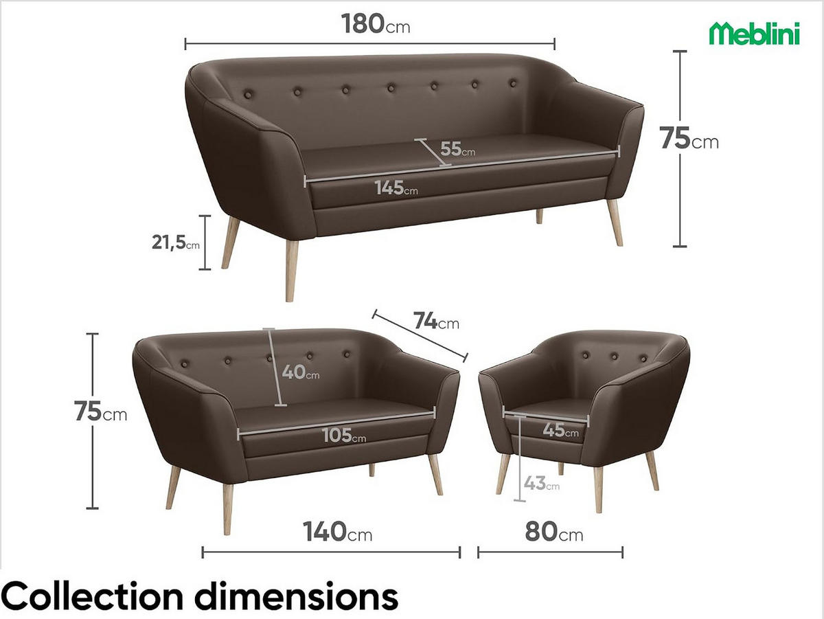 SOFA Doris (3-Sitzer) - Buchefarben/Braun, Holzwerkstoff/Buchenholz (180/75/74cm) - Meblini
