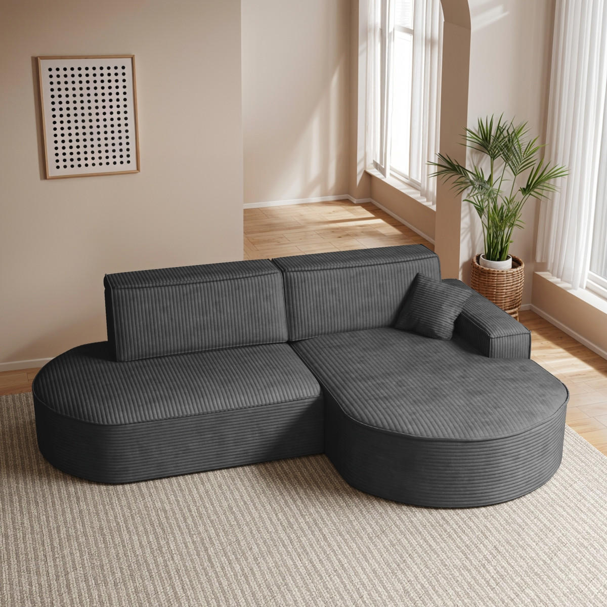 ECKSOFA Modena Pro - Komfort Und Stil Stoff Poso Graphit Rechts - Graphitfarben, Holz (278/179cm) - Kaiser Möbel
