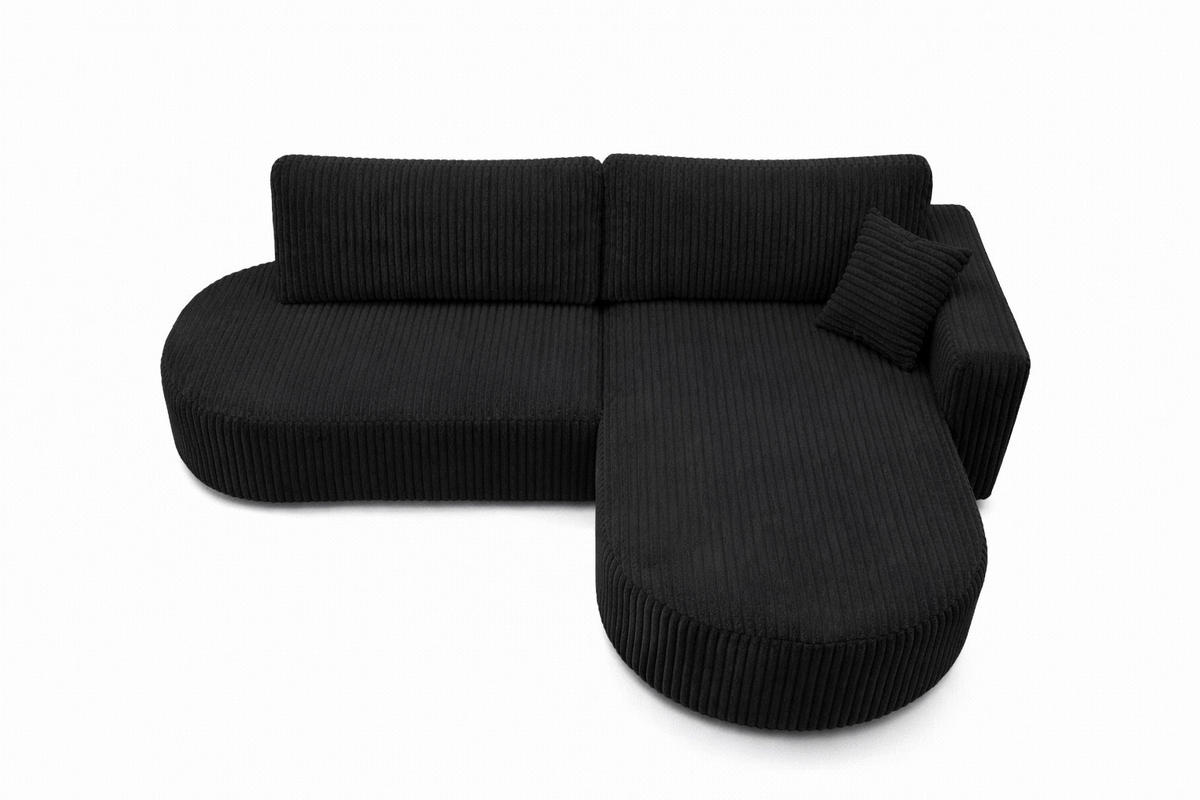 ECKSOFA Mit Schlaffunktion Und Bettkasten, Cordstoff Tilia, Schwarz, Rechts, ROUND ONE OPEN XL - Schwarz, Holz (262/175cm) - Kaiser Möbel