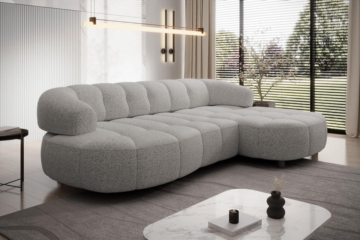 ECKSOFA Wesper S – Eckcouch mit Elektrischer Sitzverstellung, L-förmig, Freistehend, Relaxfunktion, 183x284x79 cm – Rechte, Hellgrau - Hellgrau, Holz/Textil (284/113cm) - DomoHome