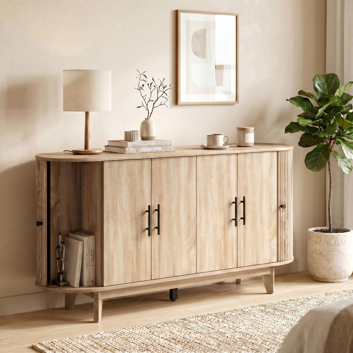 SIDEBOARD Eiche-Nachbildung, 4 Türen, 147/40/76 cm - Eichefarben, Holz (147/76/40cm) - PANGIVO