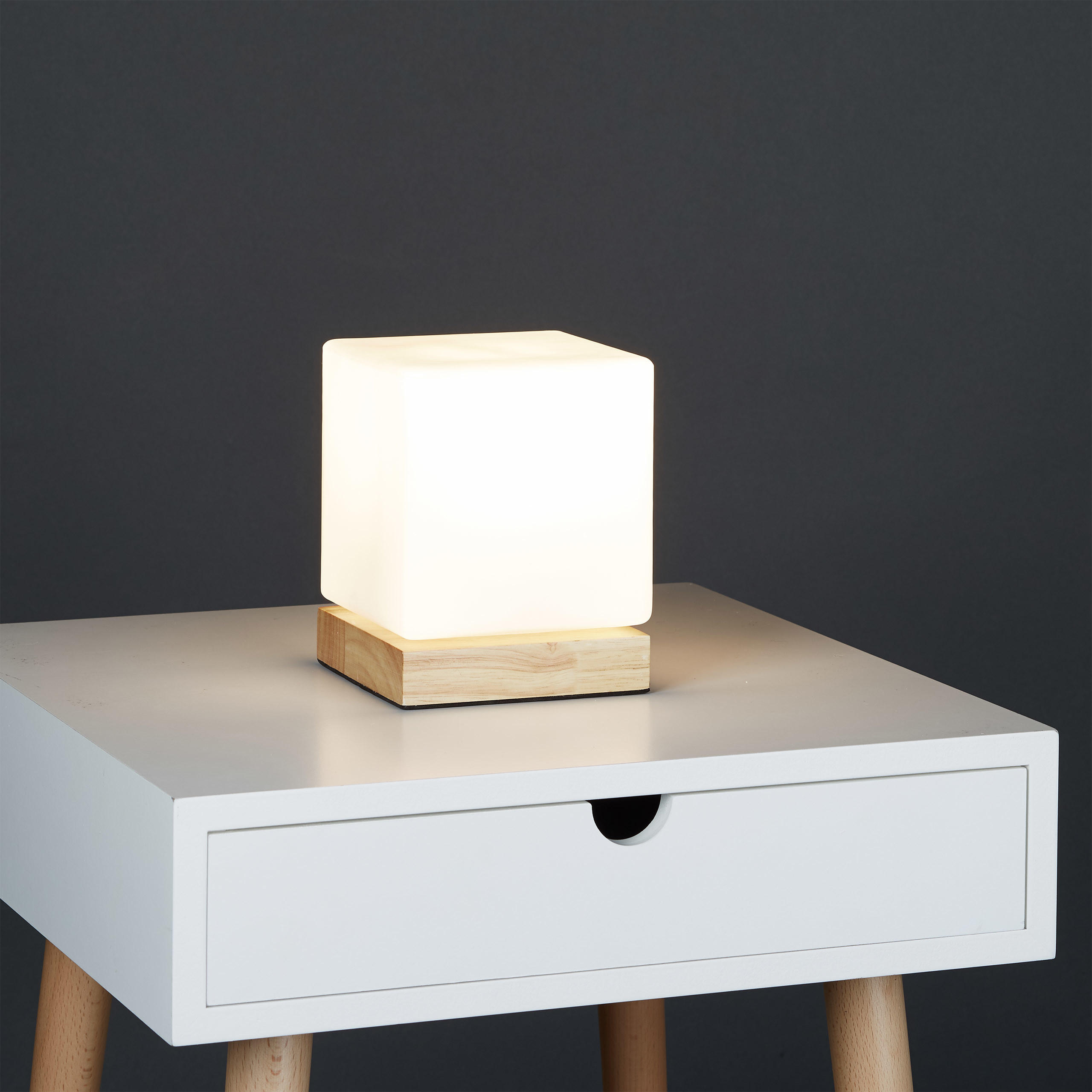 TISCHLAMPE - Weiß, Glas/Holz (12/12/15cm) - Relaxdays