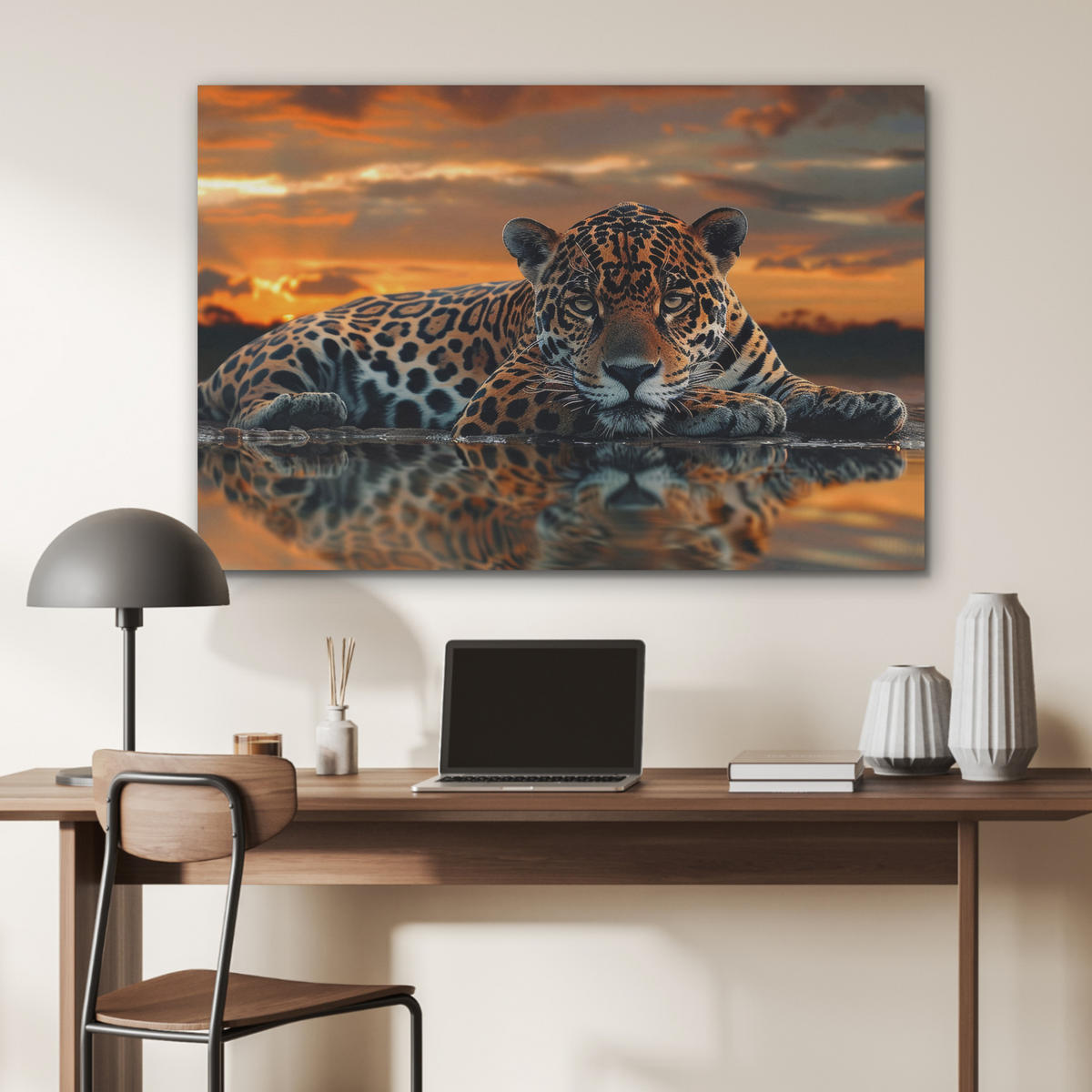 AKUSTIKPANEEL Natur - Leopard - Tier - Sonnenuntergang - Modern 100x70 cm - Orange, Textil (100/0.9/70cm) - MuchoWow