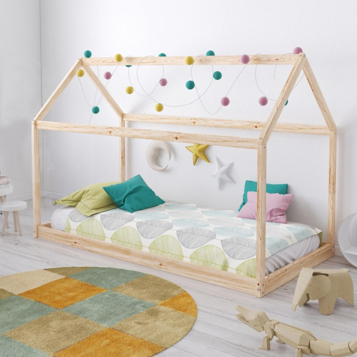 HAUSBETT PANDA mit Lattenrost / Kinderbett 90x200 cm - Naturholz - Naturfarben, Holz (90/200cm) - Weber Industries