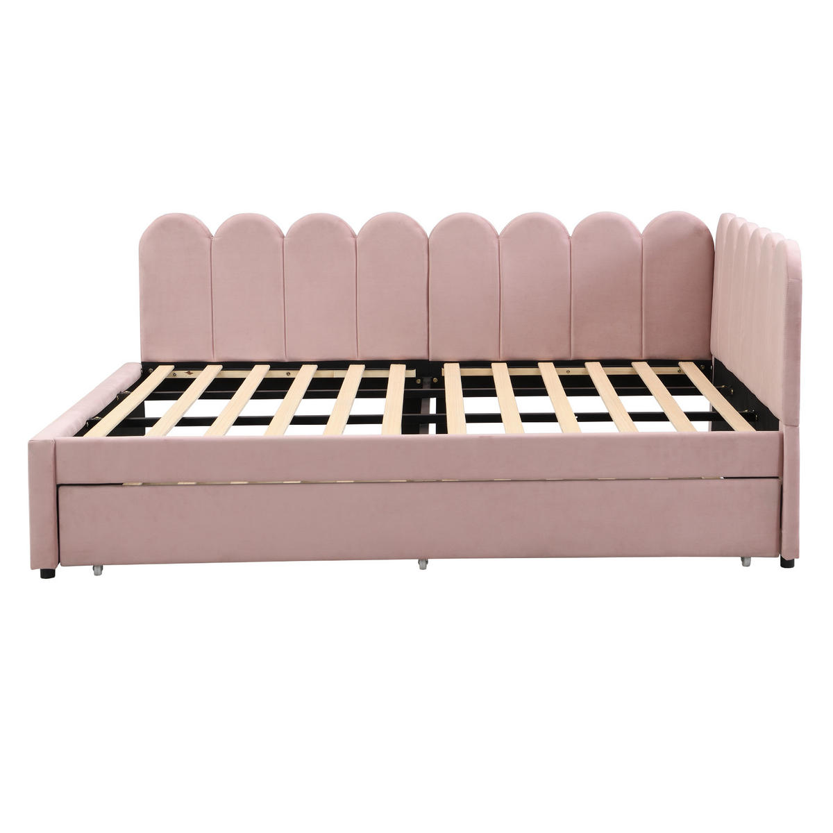 MULTIFUNKTIONSBETT mit Ausziehbett und blütenblattförmiger Rückenlehne Rosa 140/205/90 cm - Rosa, Leder (140/200cm) - OKWISH