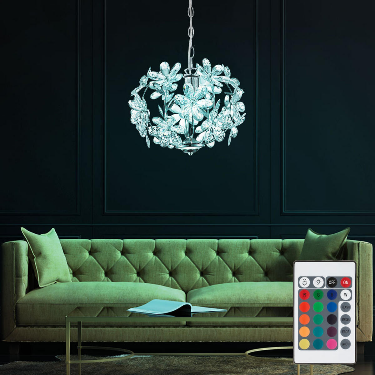 LED HÄNGELEUCHTE Chrom Klar Blüten Design - Klar, Metall (34/34/87cm) - Globo Lighting