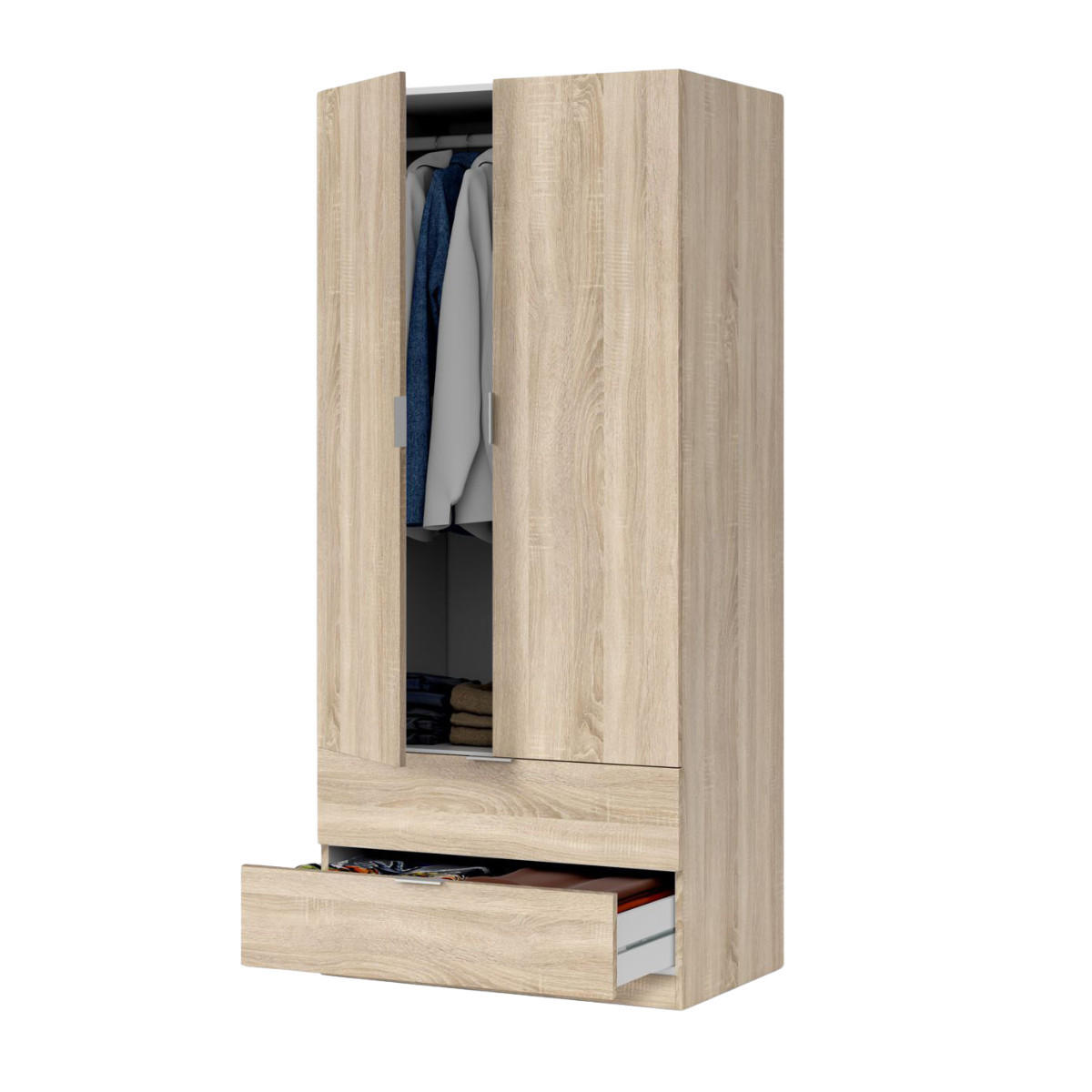 SCHRANK 2 Türen 2 Schubladen 81,2/180/52 cm - Eichefarben, Holzwerkstoff (81.2/180/51cm) - Calicosy