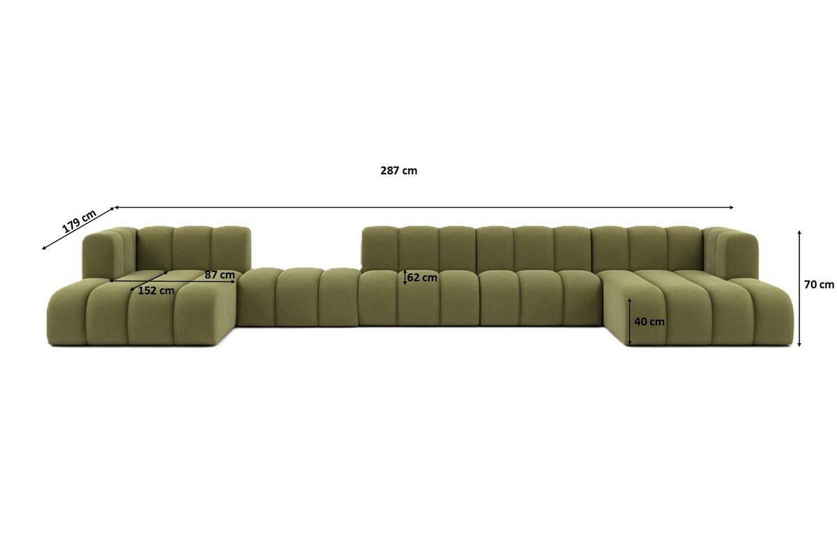 ECKSOFA U-Form Grand U Big XL 500 cm, Velourstoff Salvador, Olive - Olivgrün, Holz (500/179cm) - Kaiser Möbel