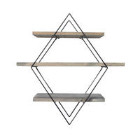 WANDREGAL aus schwarzem Metall und Massivholz 60/14/60 cm - Eichefarben, Holz (14/60/17cm) - Calicosy