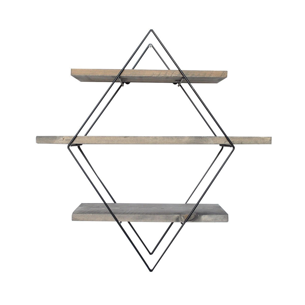 WANDREGAL aus schwarzem Metall und Massivholz 60/14/60 cm - Eichefarben, Holz (14/60/17cm) - Calicosy