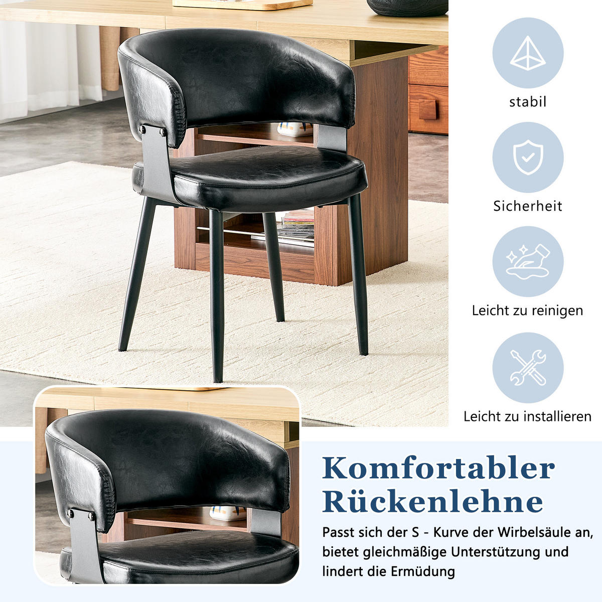 ARMLEHNSTUHL-SET DE-36713 2 Stück im Mid-Century-Modern-Stil Schwarz - Schwarz, Metall (48/77.3/46.5cm) - ComfortXL