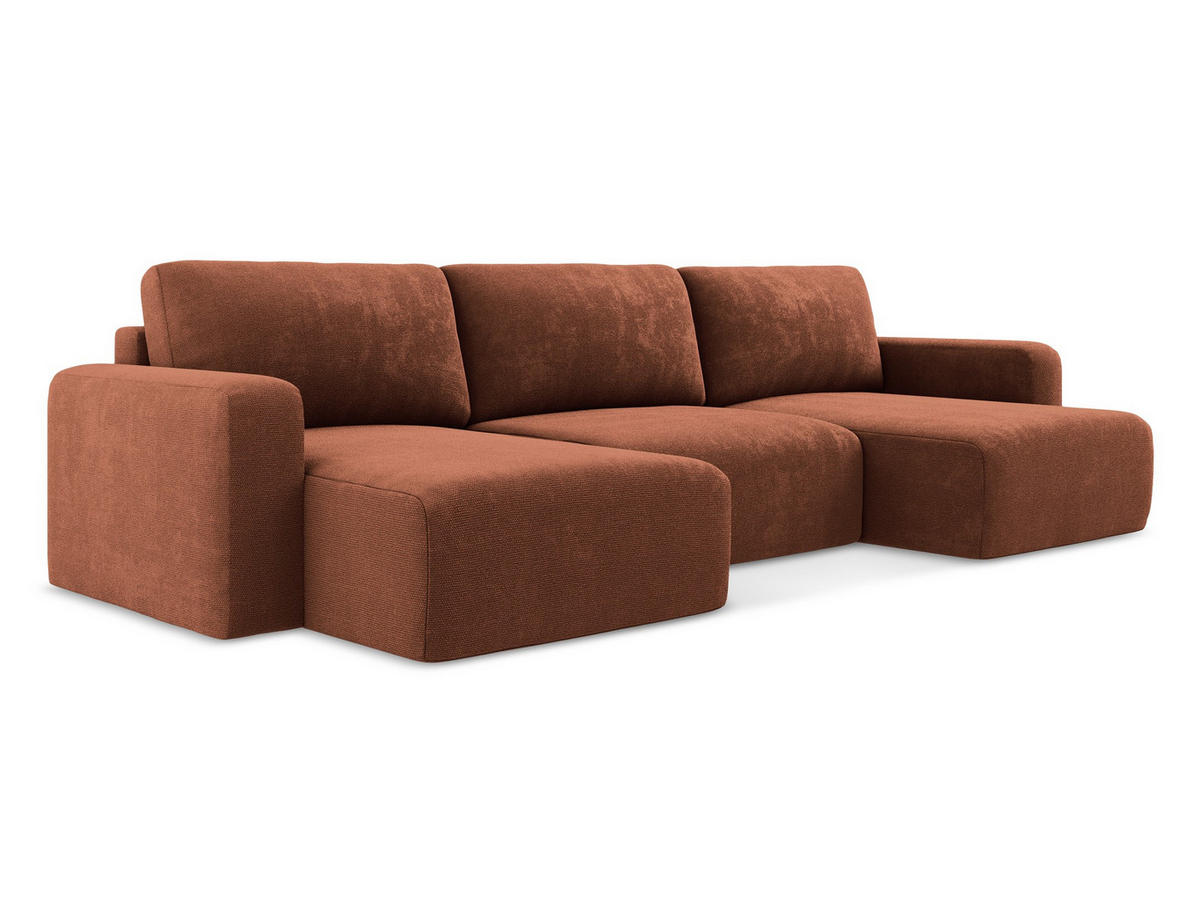 WOHNLANDSCHAFT Chenille Stoff Orange - Terra cotta/Schwarz, Kunststoff/Textil (332/79/149cm) - Makamii