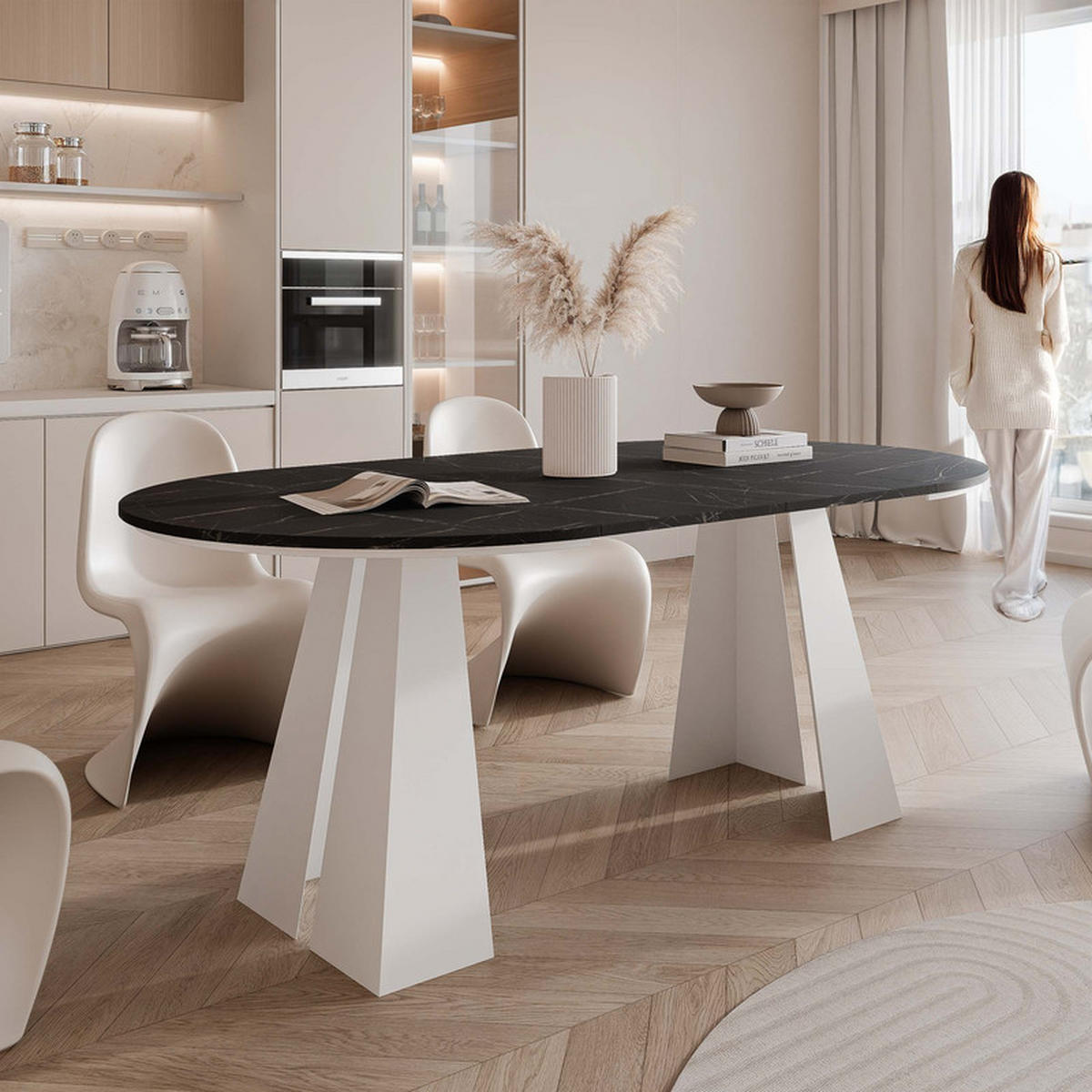 AUSZIEHTISCH FORTE 100/76 cm, Weiß / Grigia Pietra (Steingrau) - Weiß/Grau, Holzwerkstoff/Metall (100/100/76cm) - Idohome