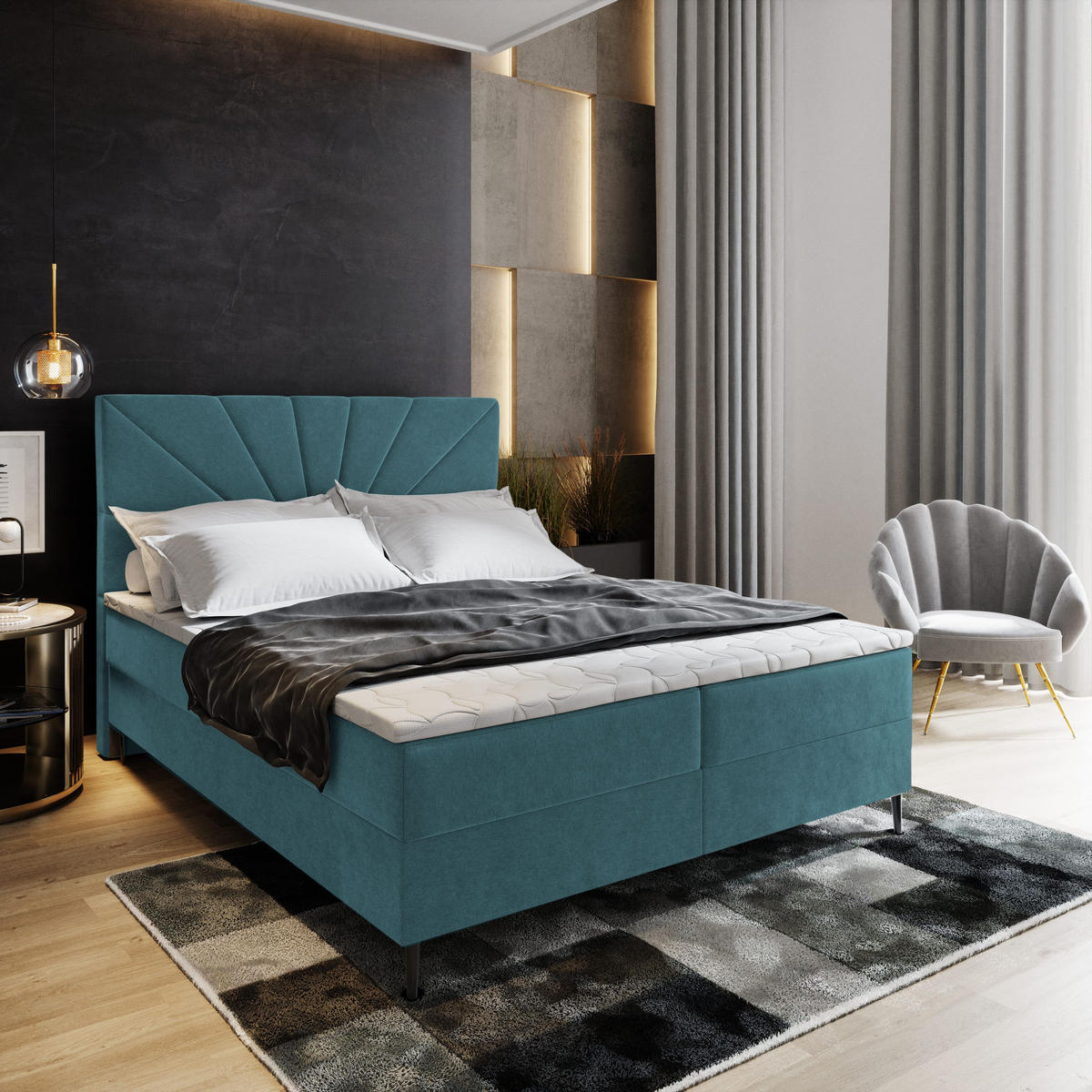 BOXBETT MURI 140x200 cm mit Matratze und Topper - Blau - Blau, Holz (140/200cm) - MASSENO