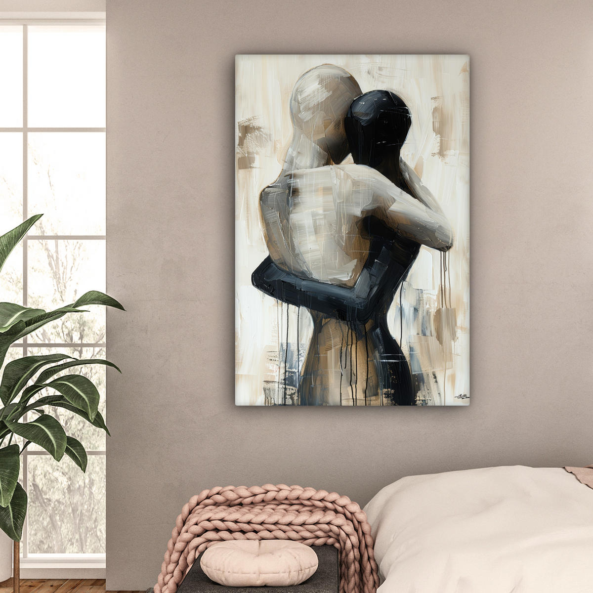 LEINWANDBILD Abstrakt - Liebe - Schwarz und weiß - Modern Deko XXL 80x120 cm - Schwarz, Textil (80/120cm) - MuchoWow