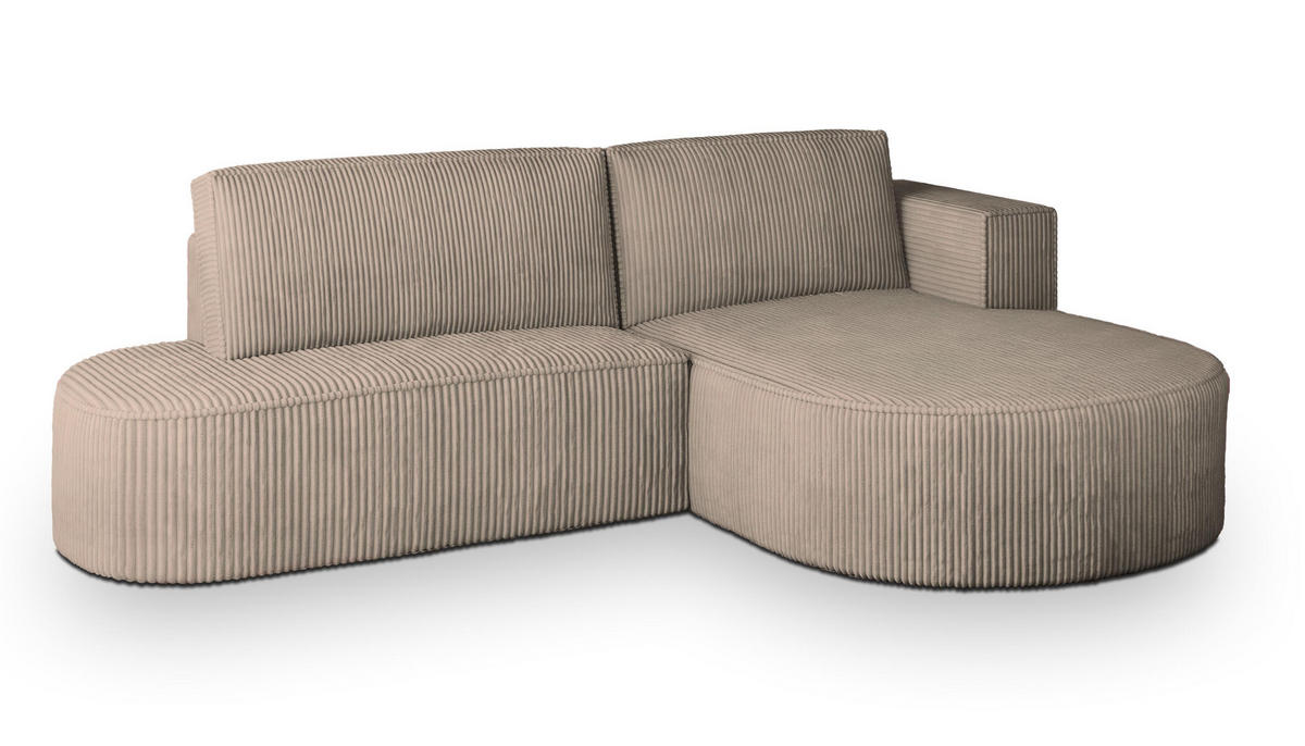 ECKSOFA CORTIO P R-S Beige Kordstoff mit Schlaffunktion - Beige, Holz (265/174cm) - MASSENO
