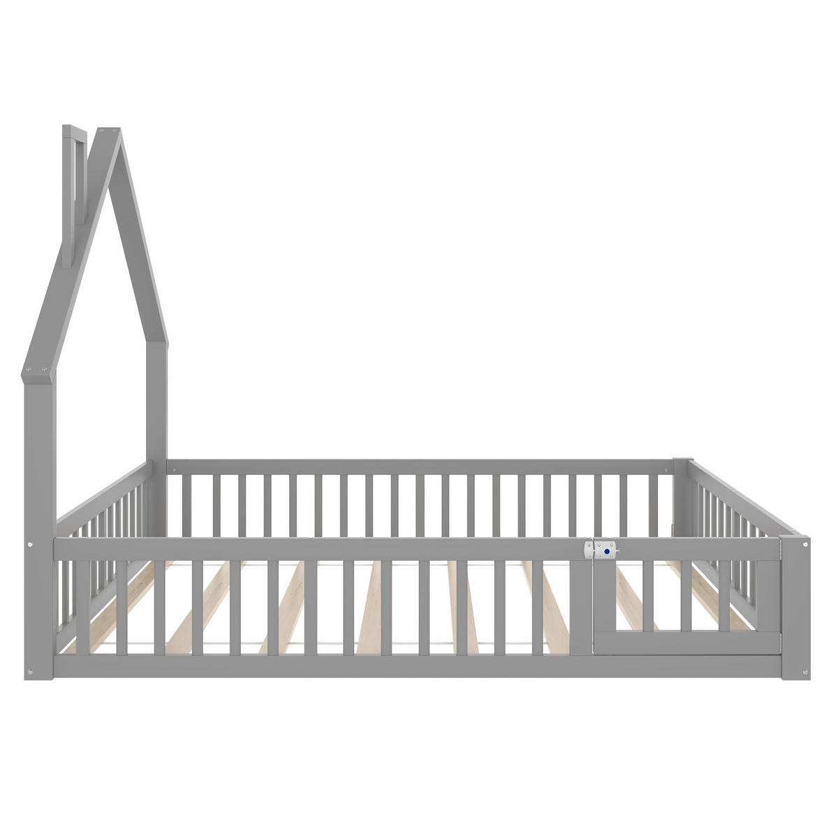 KINDERBETT mit Schutzgitter 140 x 190 cm Kiefernholz Grau - Grau, Holzwerkstoff (90/190cm) - Beauniv