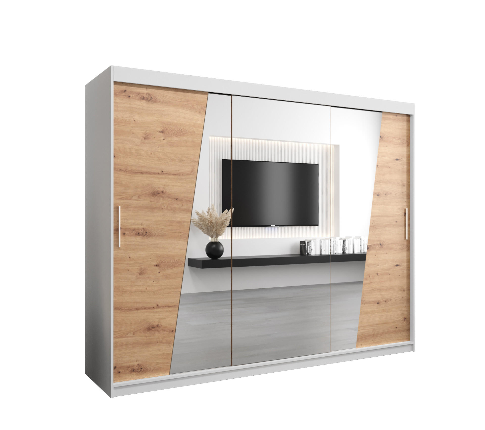 SCHWEBETÜRENSCHRANK 200/250/62 3-türig - Silberfarben/Eiche Artisan, Holz/Kunststoff (250/200/62cm) - Abiks Möbel