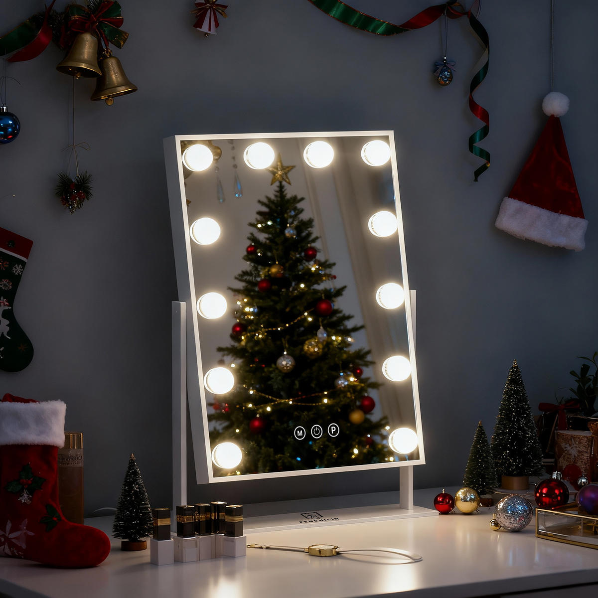 SCHMINKSPIEGEL mit LED-Beleuchtung weiß 30/41cm - Weiß, Metall (30/41/3cm) - VANITII