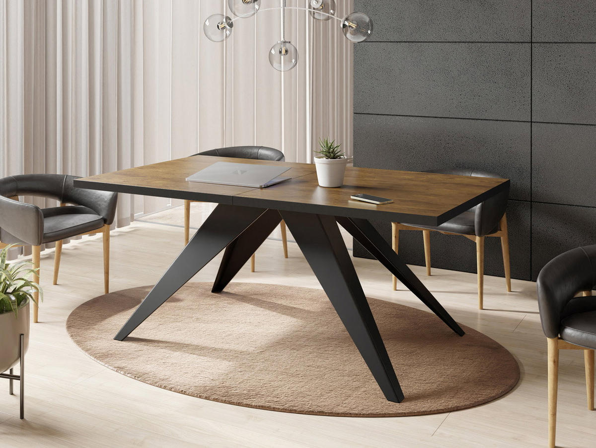 ESSTISCH Vance rechteckig ausziehbar, Lefkas Eiche 140-240/80/76 cm - Alteiche/Schwarz, Holzwerkstoff/Metall (80/240/76cm) - WFL GROUP