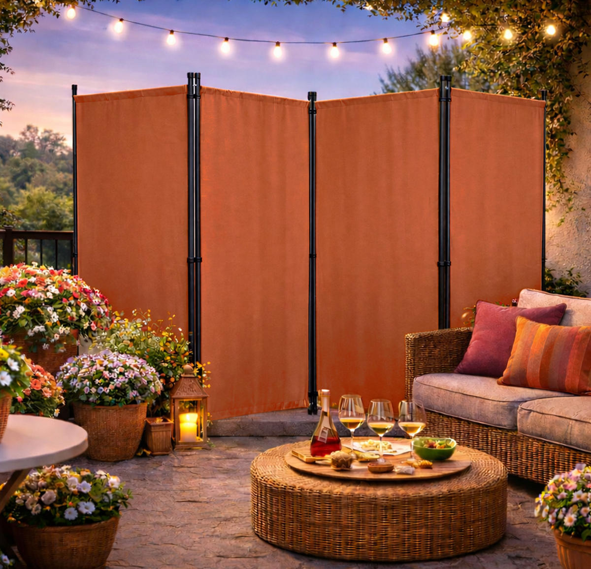 PARAVENT 4-tlg. 220x165 cm Rotorange - Terracotta, Metall (220/170cm) - QUICK STAR